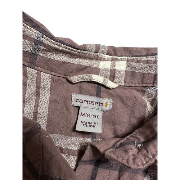 Carhartt Women's Shirt Button Up Roll Tab Sleeve Plaid Mauve Size Medium - Picture 3 of 7